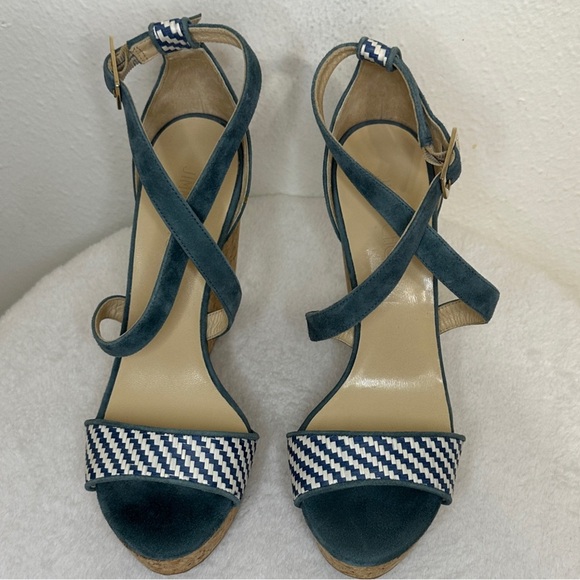 Jimmy Choo Blue and White Wedge Sandals - Picture 11 of 17